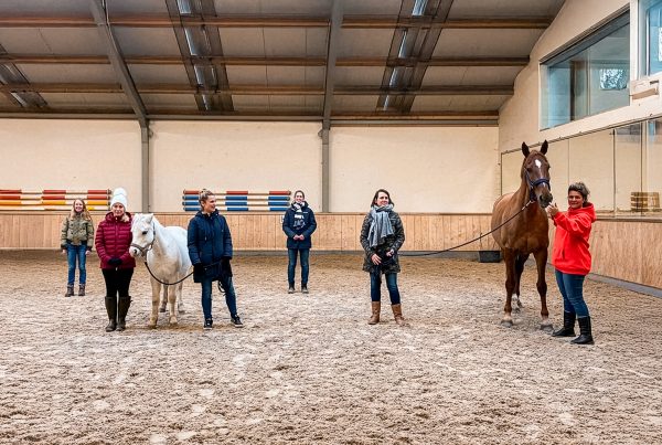 Coach Caroline met een groep deelnemers in de binnenbak